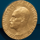 A plaque depicting Alfred Nobel at the Nobel Peace Prize ceremony held in Oslo, Norway in 2015.
